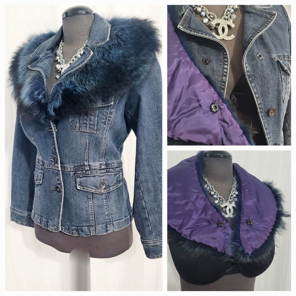 Denim Jacket with  Fur Collar - Picture 7 of 8